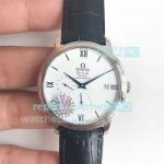 Replica Omega De Ville White Roman Dial Black Leather Strap Watch